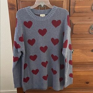POL Blue and Red Heart Sweater NWOT